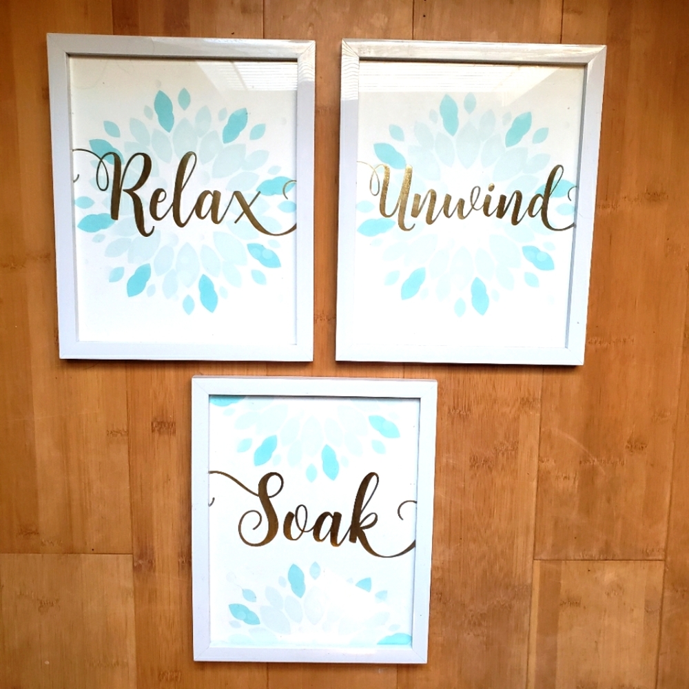 LOT of 3 - Wall Hangings Bathroom Spa RELAX SOAK UNWIND